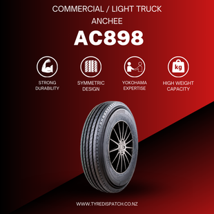 Anchee - 7.50R16 120/118N 14PLY -
Anchee AC898 light truck tyre with red background and specifications, available at Tyre Dispatch New Zealand