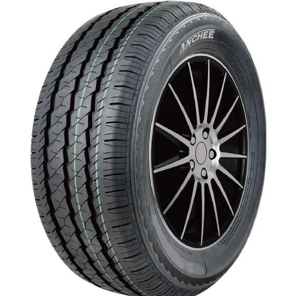 Anchee AC838 Light Truck Tyre - Side view on silver alloy wheel showcasing asymmetric tread pattern and premium construction for optimal durability and safety.