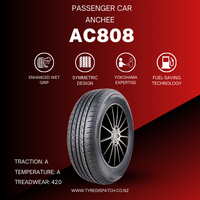 Anchee AC808 Passenger Car Tyre promotional image showcasing enhanced wet grip, symmetric design, Yokohama expertise, and fuel-saving technology thumbnail 3