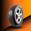 Joyroad Grand Tourer HT tire on a stylish wheel with orange and black gradient background