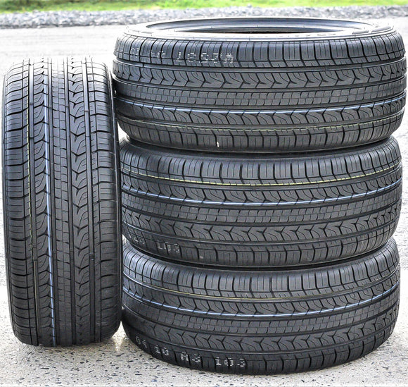 Stack of four Joyroad Grand Tourer HT tires on pavement, showcasing tread design and robustness.