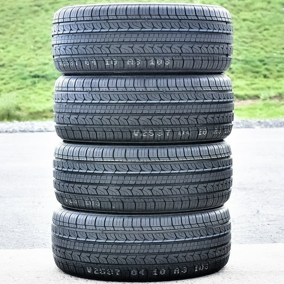 Stack of four Joyroad Grand Tourer HT tires on pavement, highlighting tread pattern and durability.