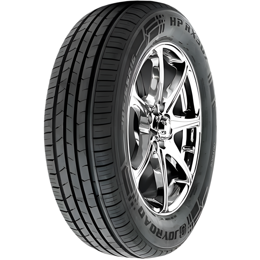 Close-up of Joyroad HP RX307 tyre on a wheel, highlighting the tread pattern and branding on a white background