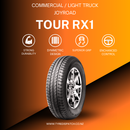 Joyroad RX1 symmetrical passenger car tire with orange background and specs detailing tread pattern performance.