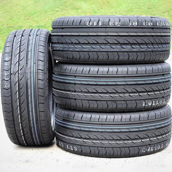 Stack of four Joyroad Sport RX6 high performance asymmetric tires outdoors, showcasing tread design and robustness.