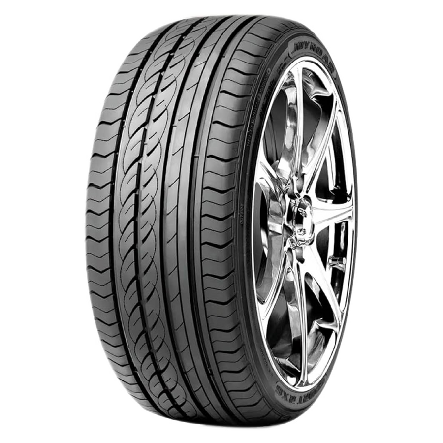 Side view of Joyroad Sport RX6 high performance asymmetric tire on a stylish alloy wheel, emphasizing tread pattern on a white background.
