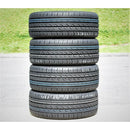 Stack of four Joyroad Sport RX6 high performance asymmetric tires on pavement, highlighting tread pattern and durability.