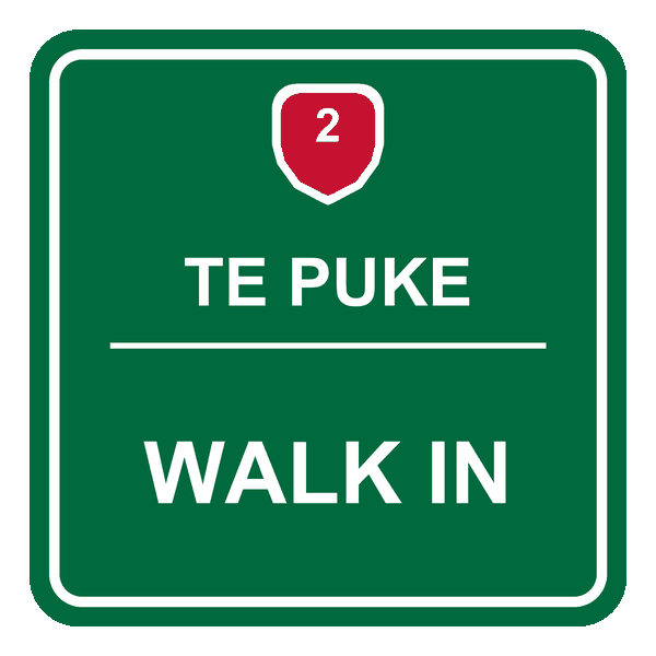 Road sign for the Tyre Dispatch workshop in Te Puke, where tyres are fitted while you wait